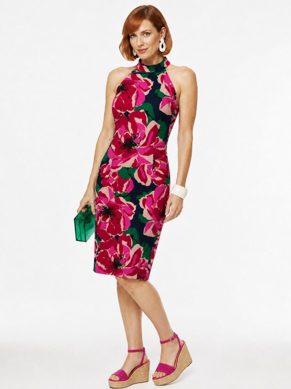 Trina Turk Emotion Floral Ponte Halter Dress Navy Multicolor Size 8 Colorful